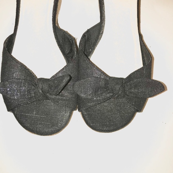 Restricted Black Silver Fleck Cork Wedge Sandals Slides Bow Studded Size 10 - Picture 3 of 13